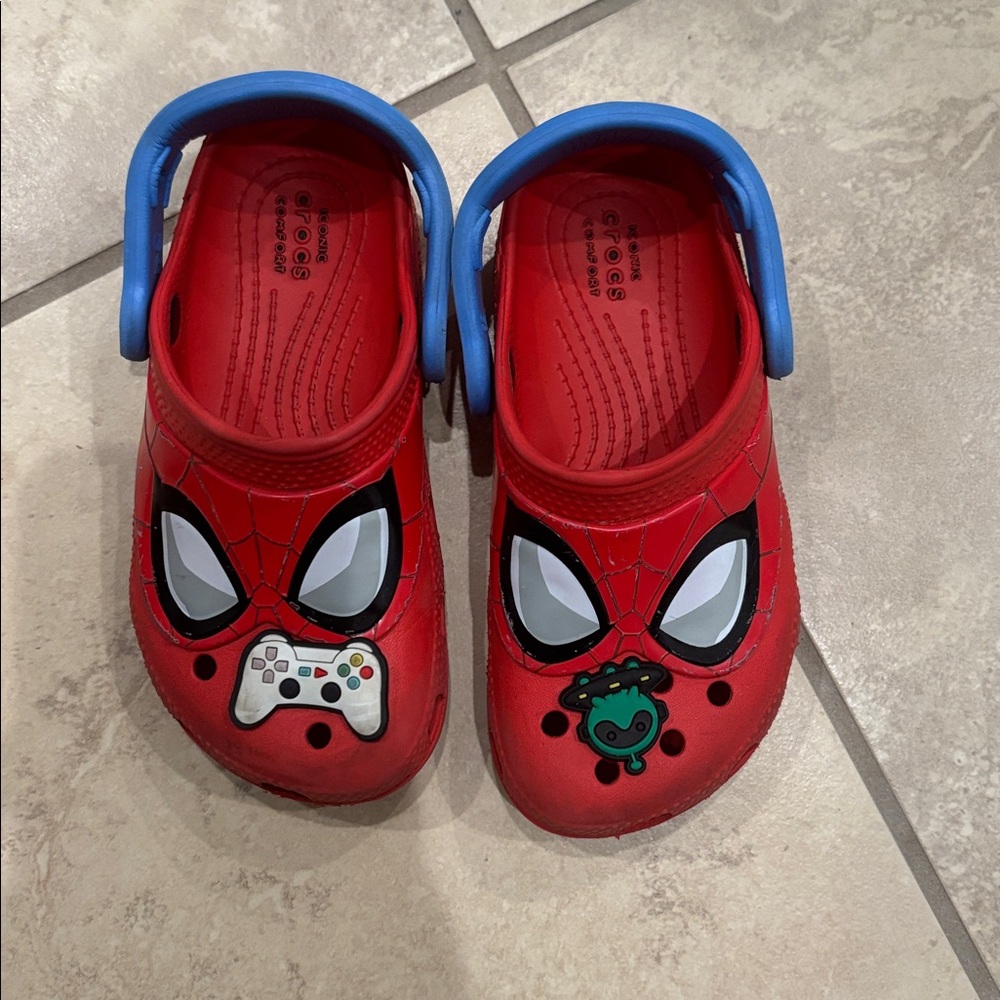 CROCS Red Kids Sandals with Blue Strap
